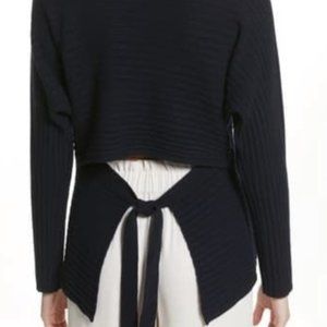 Navy Wool/Cashmere Tie-Back Ribbed Sweater